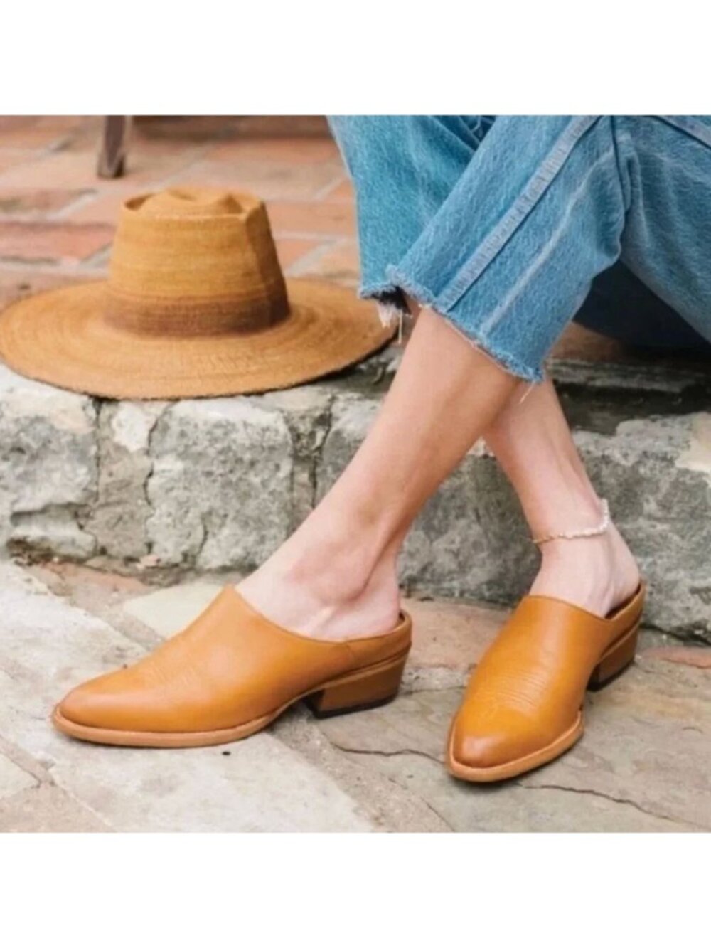 Tecovas The Sophie Mule Caramel Leather Western Heels Size 9
